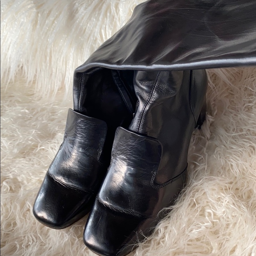 Italian black all leather boots with block heel
